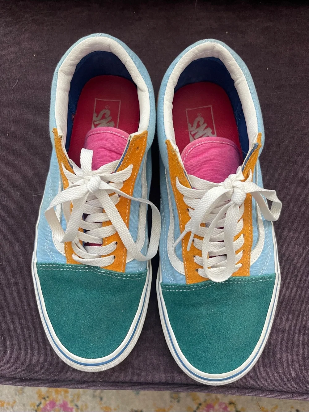 Vans Multicolor Low-Top Sneakers — Teal, Light Blue & Pink